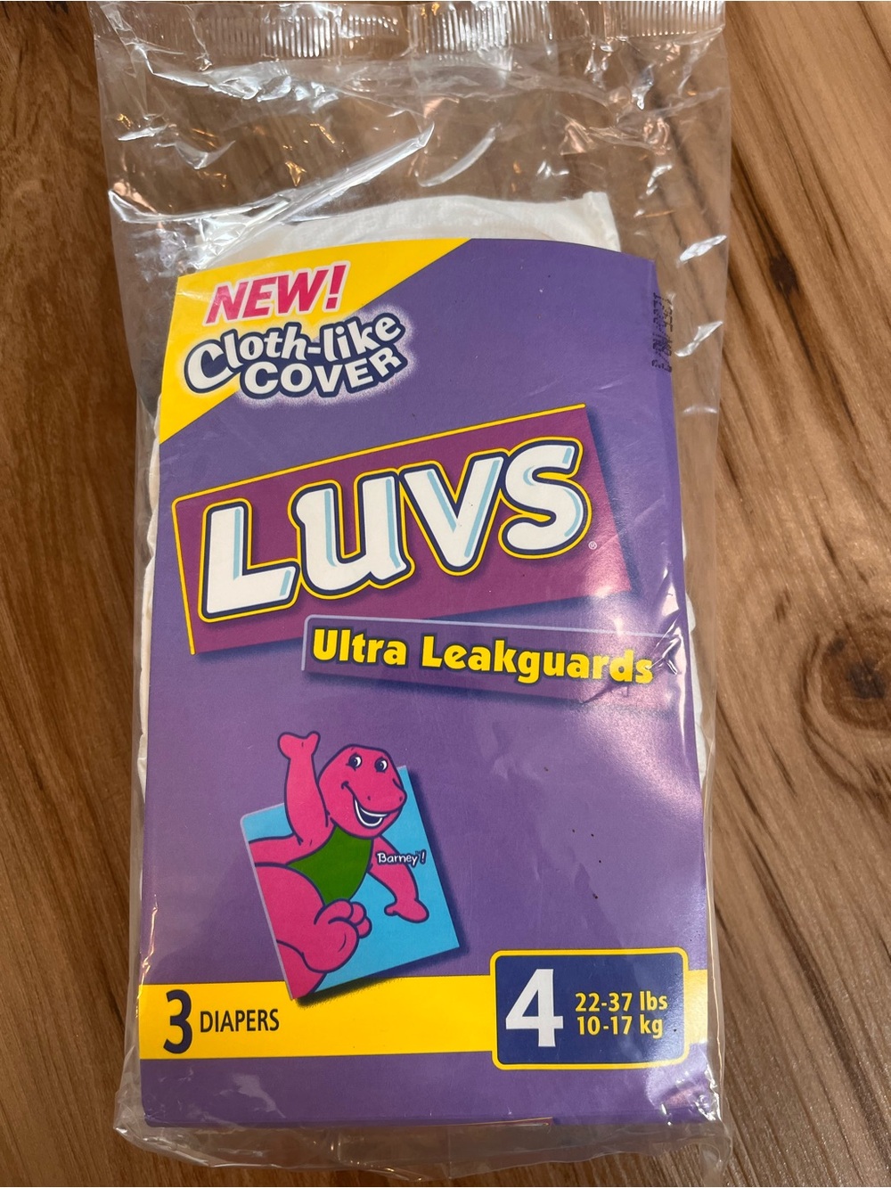 NOS Sealed Vintage Barney Diapers Luvs Size 4 3 Pack Unopened 2001 New (1791)